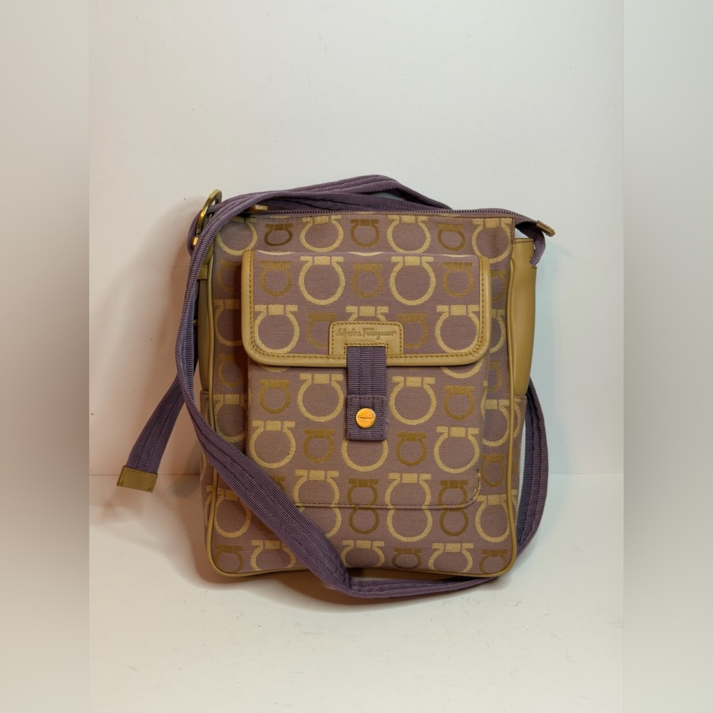 Salvatore Ferragamo Ferra Camera Gancini Canvas Crossbody Bag